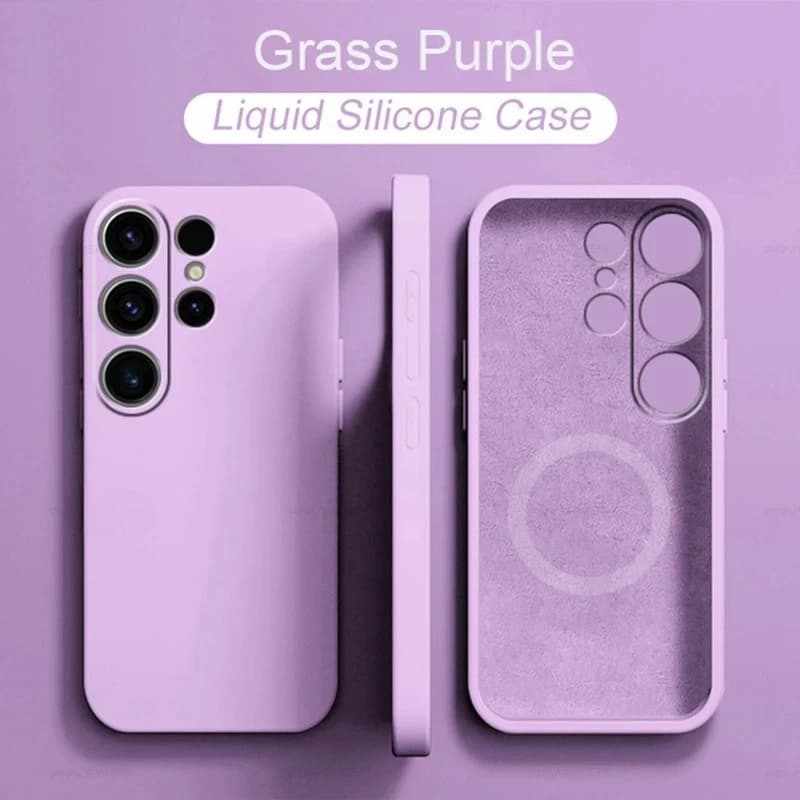Custodia in silicone morbido effetto seta di lusso per Samsung Galaxy S26 Ultra S25 FE Edge S24 S23 Plus, compatibile con ricarica MagSafe, antiurto