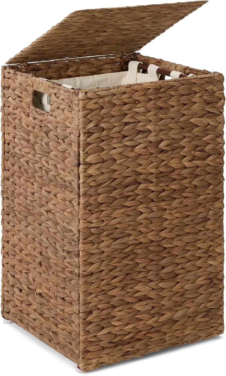 Best Choice Products Small Laundry Hamper with Lid, Natural Handwoven Hyacinth Laundry Basket, W/Removeable & Washable Liner Bag, Portable, Handles, 18 Gallon (67 Liters) - Chestnut