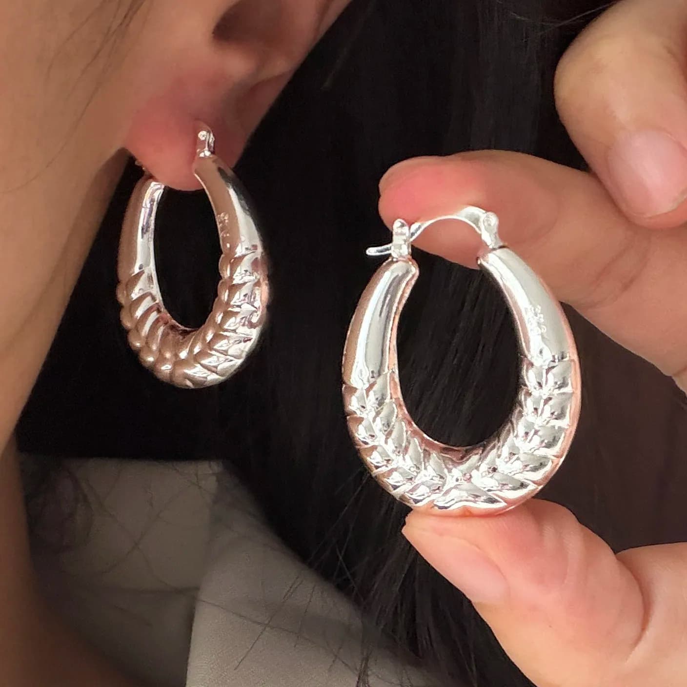 925 Sterling Silver Vintage Earrings For Women Trendy Simple Geometric Big Earring Jewelry Prevent Allergy Party Accessories