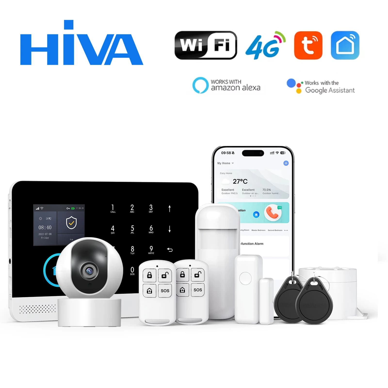 Sistema di allarme domestico senza fili 4G GSM Wifi Tuya Smart Home Protezione di sicurezza per bambini Telecamera antifurto App Smart Life Funziona con ALEXa