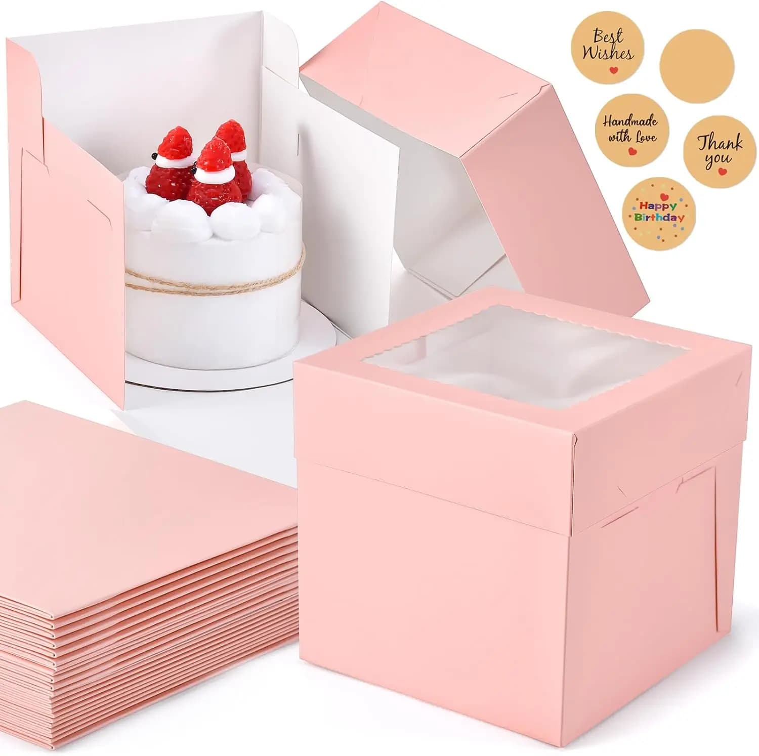 12 Scatole Rosa per Torte 6x6x6 Pollici con Finestra, Mini Contenitori da Forno per Pasticcini, Biscotti, Cupcake