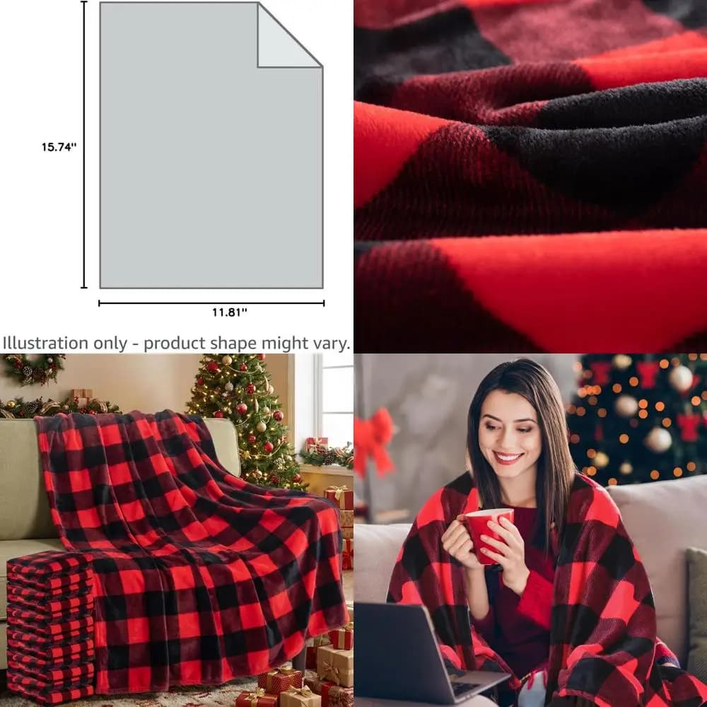 Set di 6 Coperte in Pile, 50x60 Pollici, Rosso e Nero, Ideali per Casa, Esterno, Viaggi e Regali