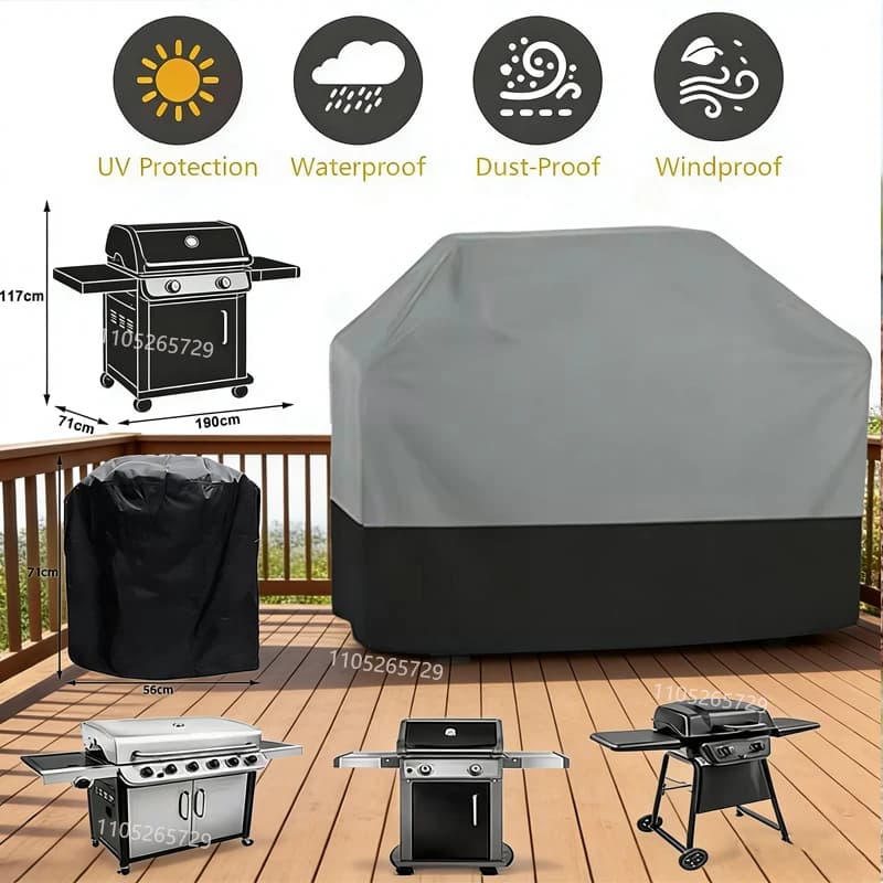 Black gray, outdoor barbecue cover, waterproof, durable barbecue cover, rainproof, outdoor barbecue charcoal grill cover
