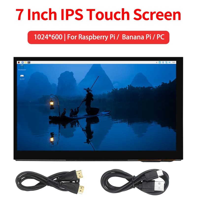 Raspberry Pi 7 Inch IPS Screen Capacitive Touch 1024*600 HD HDMI-Compatible Display for RPi 5 4B / Banana Pi / PC / TV Box