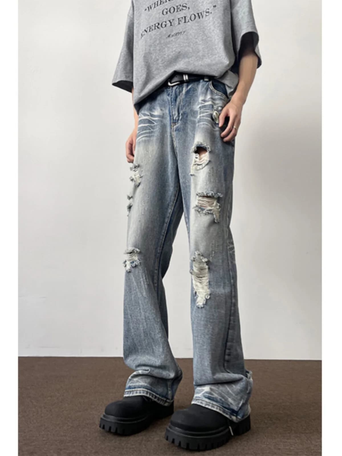 Men's Blue Summer Jeans, Micro Flared High Street Pants, Jeans Trendy a Gamba Dritta, Resistenti all'Usura, in Cotton and Polyester
