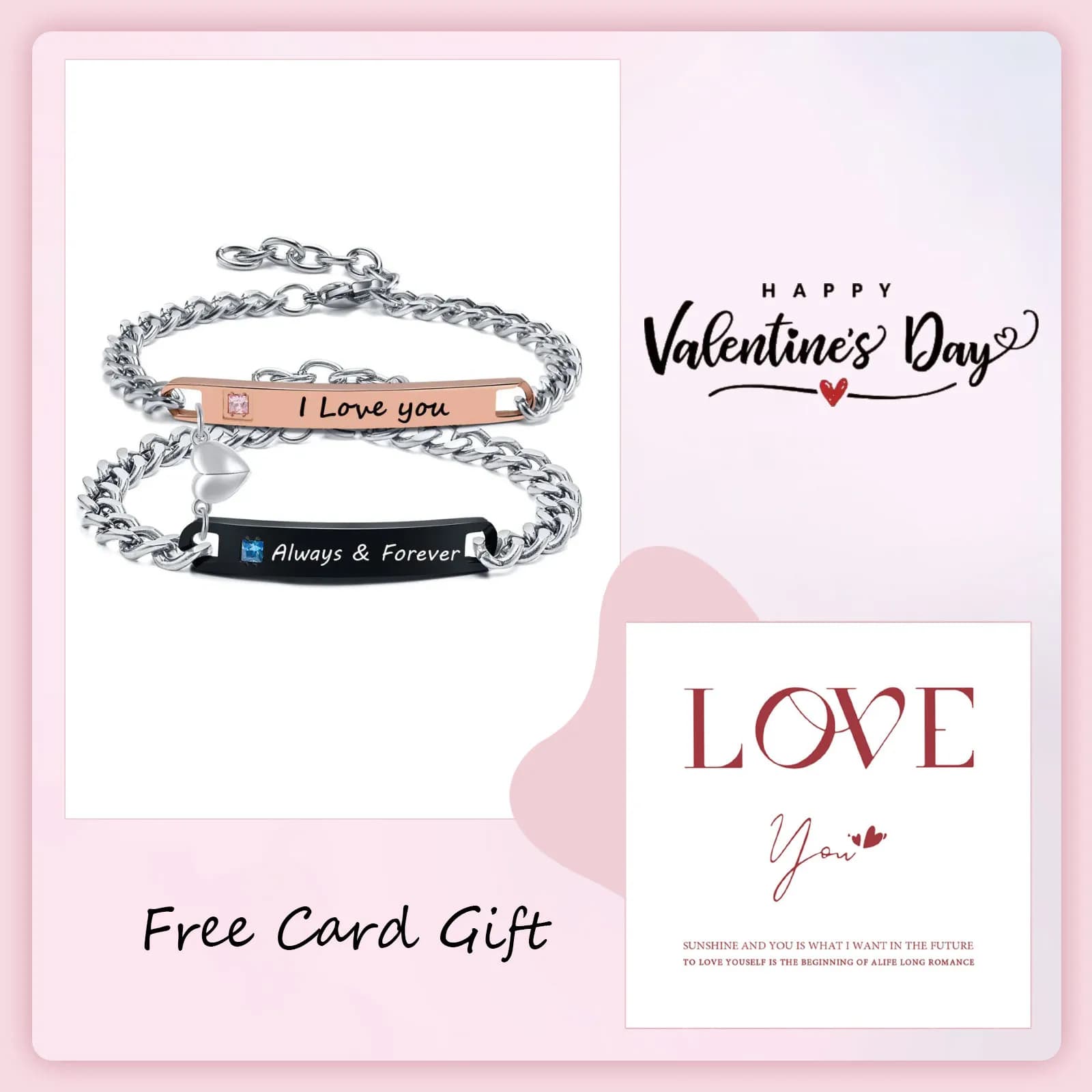 2 Pcs Free Custom Couples Magnet Bracelets, Heart Shape Magnet Couple Bracelet for Lover, Anniversary Valentine's Day Gift