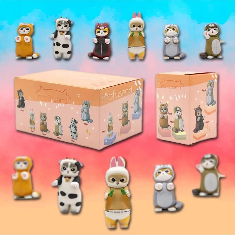 Mofusand Gatti che indossano vestiti per animali Scatola cieca Figure carine Coniglio Volpe Mucca Procione Lupo Regali Modello giocattolo Raccogliere ornamenti