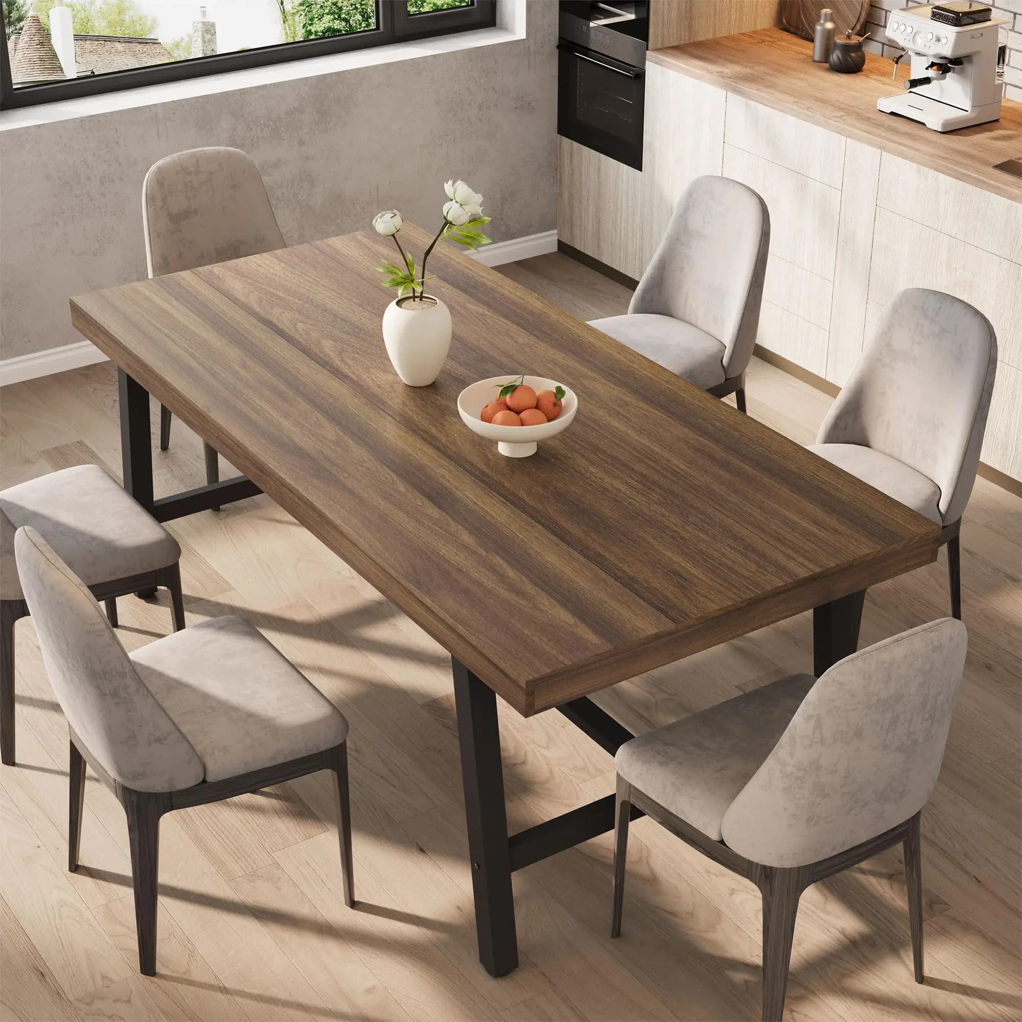 Tavolo da pranzo industriale da 70,87 pollici per 6-8 persone, tavolo da cucina in legno con struttura in metallo, piano rettangolare per sala da pranzo e cucina