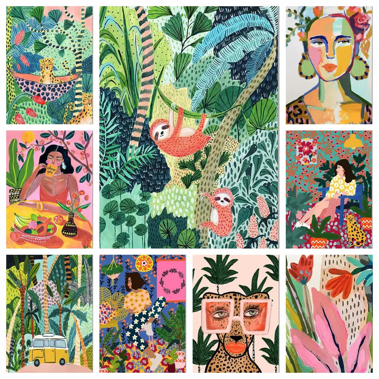Tropicale colorato ragazza auto fiore koala leopardo arte della parete pittura diamante fai da te