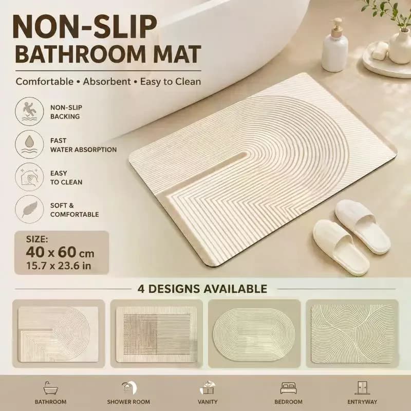 [MA]Beige Striped Diatomite Bath Mat Quick Dry Absorbent Non Slip Backing For Bathroom Entrance[MA]