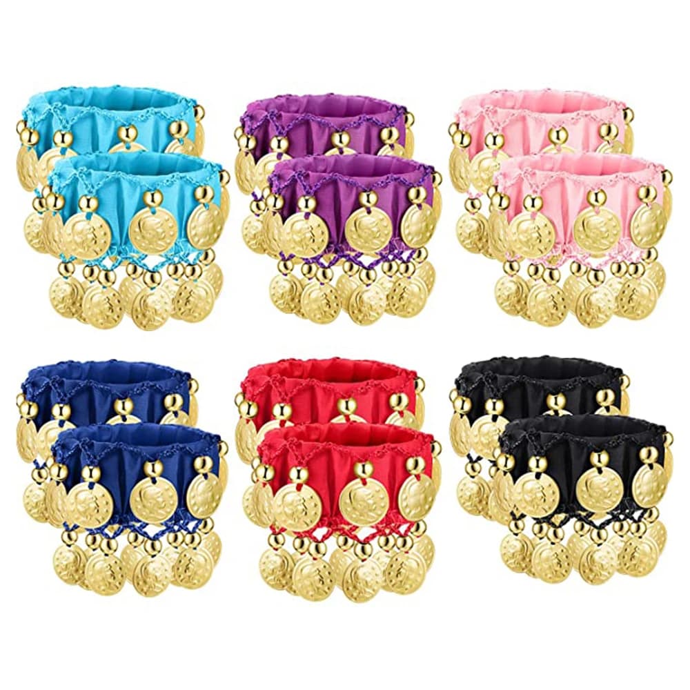 1 paio di braccialetti con monete in metallo per danza del ventre braccialetti con polsini alla caviglia da polso in Chiffon moneta d'oro accessori per danza del ventre