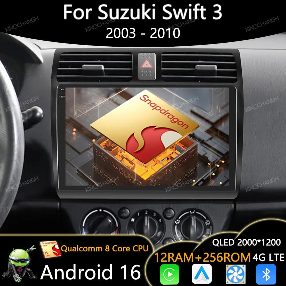Android 16 Car Radio For Suzuki Swift 2003 - 2006 2007 2008 2009 2010 GPS 4G WIFI Qualcomm Carplay Auto QLED 2DIN Head Unit BT
