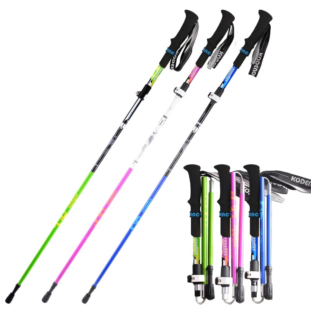 2pcs Walking Stick Folding 5 sections Trekking Poles Carbon fiber+aluminum alloy alpenstock Outdoor Hiking pole