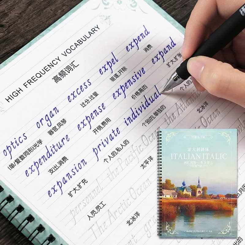 Italy Tilt Font Word English Auto Dry Repeat Practice Copybook Calligraphy Exercise 3 D Groove Cardboard Book Set Festival Gift