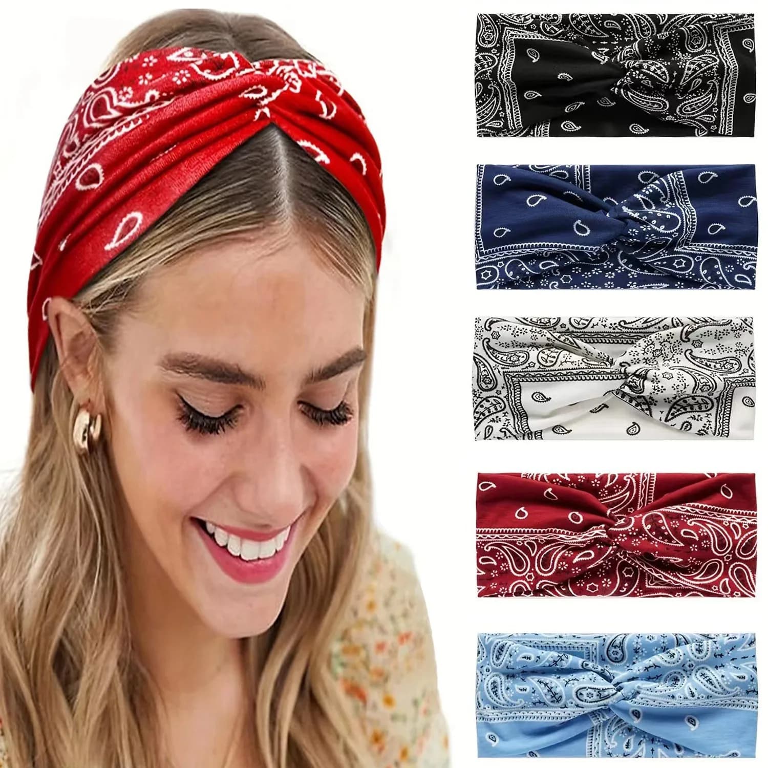 Paisley hair band with paisley flower pattern, Pilates elastic, Yoga, Fitness, Running, Cycling, Turban, Makeup Wheel