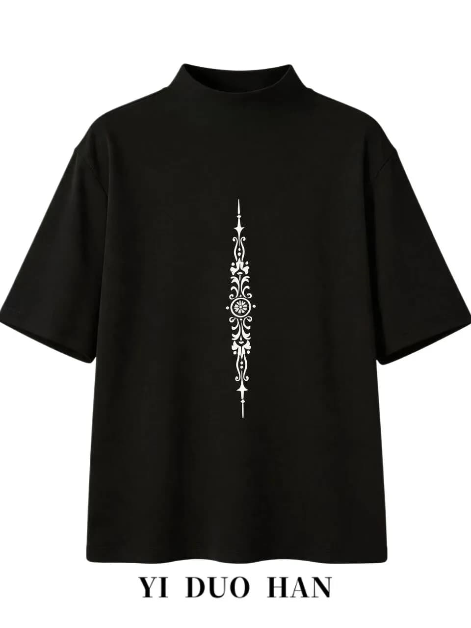 T-shirt da donna casual stampata con collo a mezza altezza e maniche a cinque quarti, nuovo stile estivo, in cotone, comoda, traspirante, alla moda