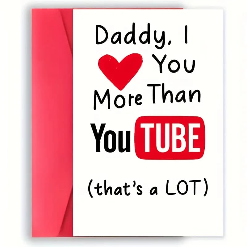 Funny "I Love You More Than YouTube" Card Suitable for Dad - Funny Video Button & Heart Design with YouTube - Humorous Birthday,