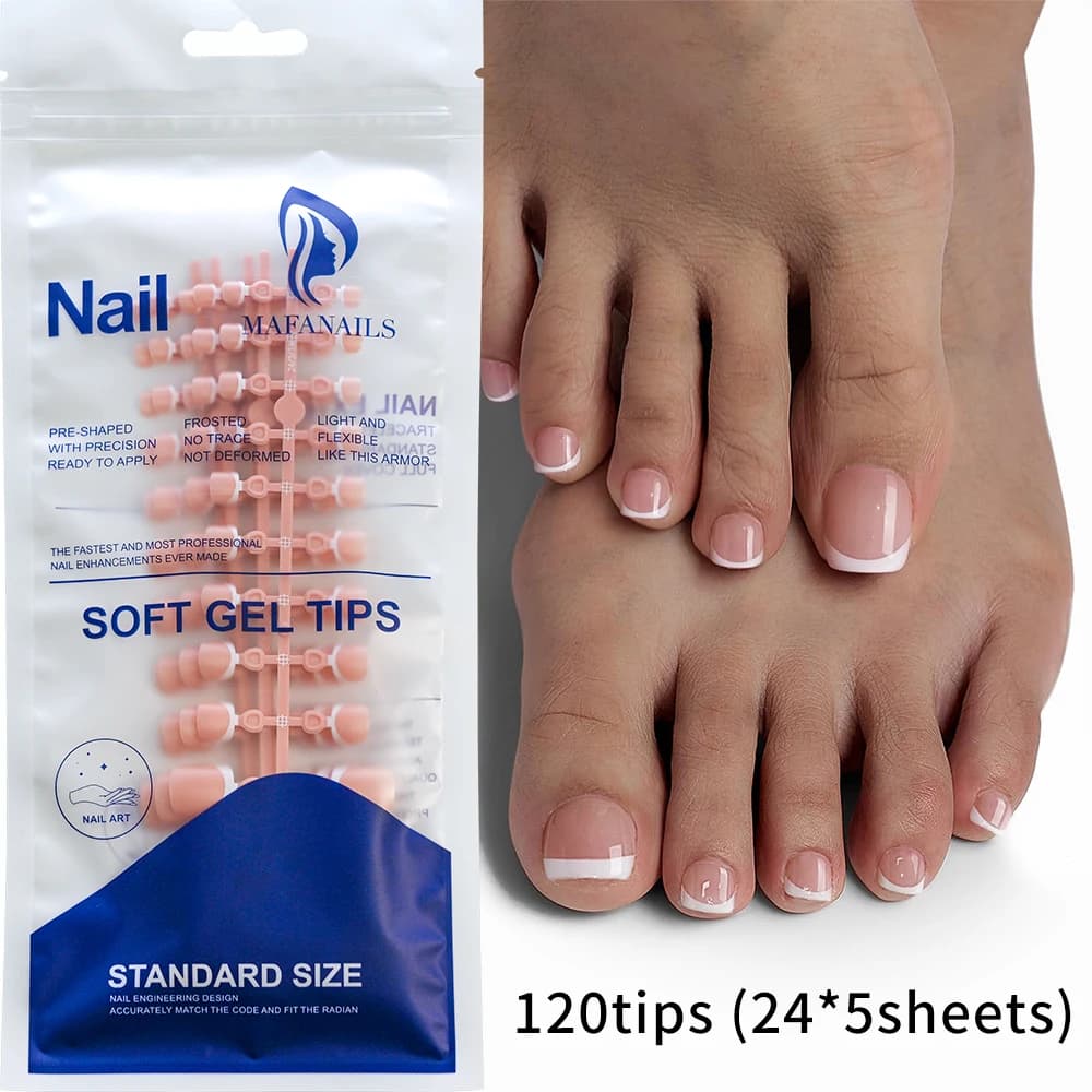 100/120 pezzi punte per unghie francesi rotonde quadrate stampa corta sulle unghie dei piedi nude rosa unghie finte francesi copertura completa punta morbida in gel