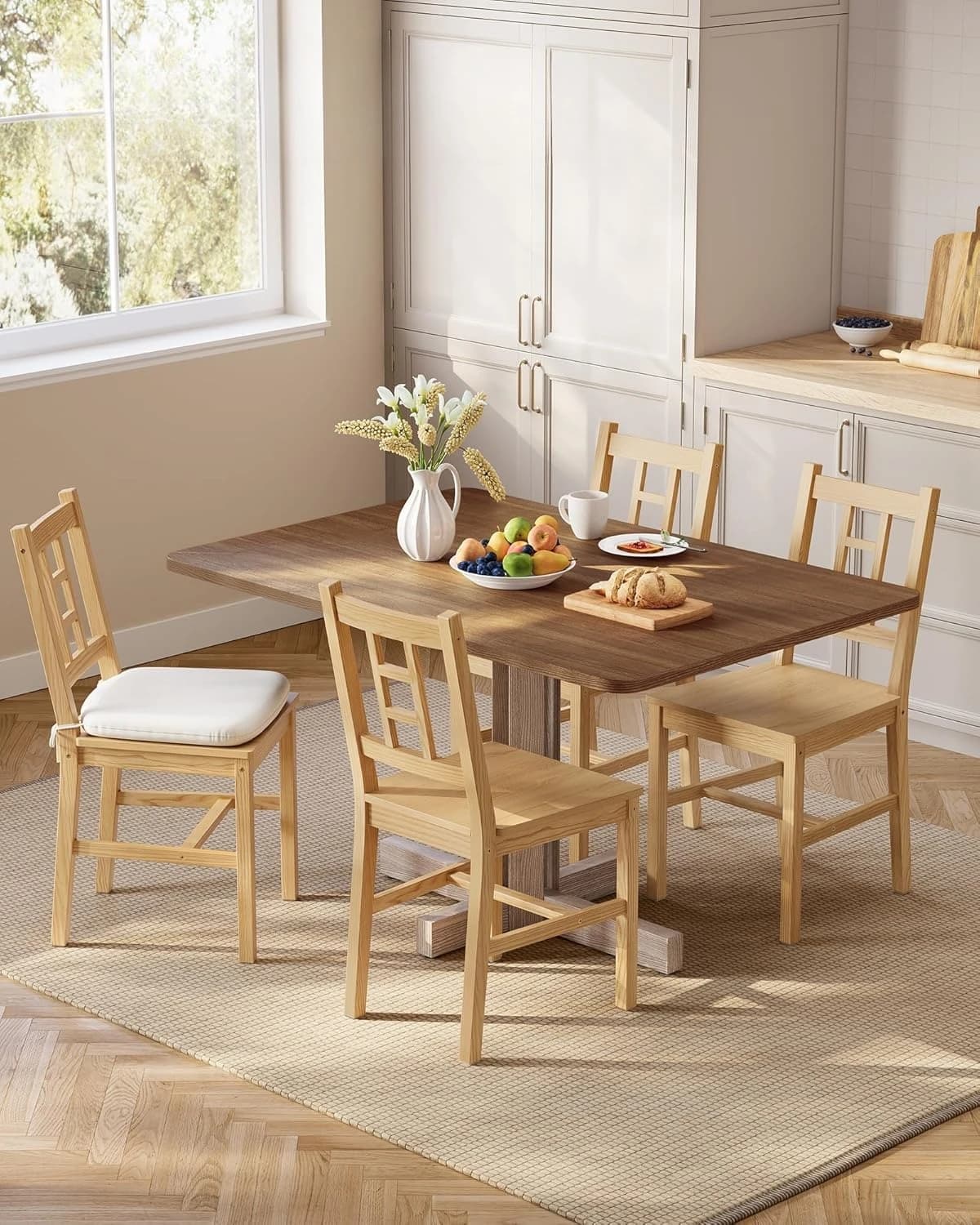 Sedie da Pranzo in Legno, Sedie per Cucina e Sala da Pranzo, Cuscino Rimovibile, Schienale Curvo, Supporto Personalizzabile