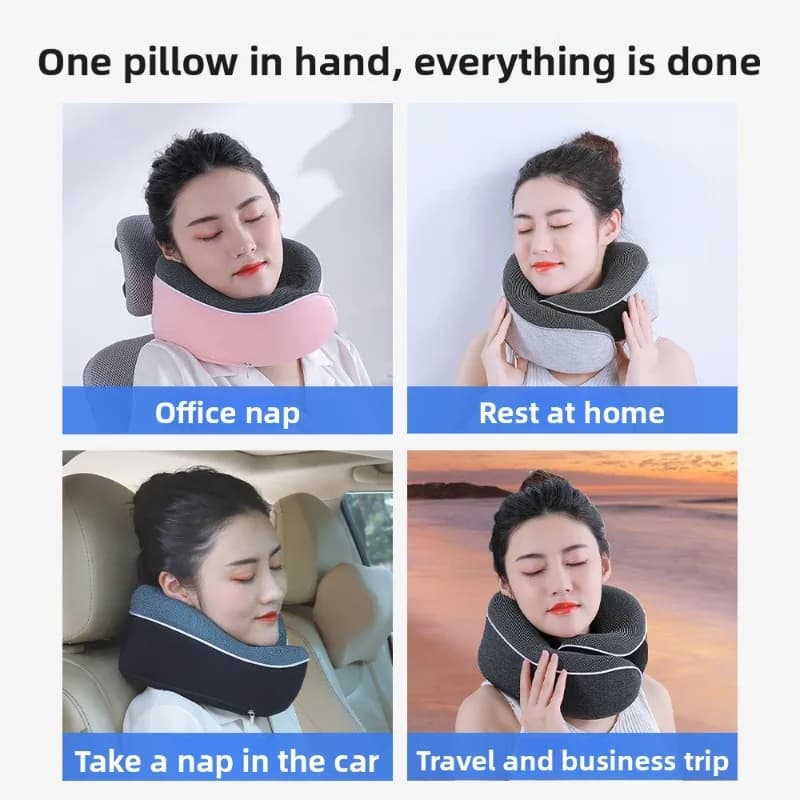 Cuscino da Viaggio a U Personalizzabile in Memory Foam con Borsa Portaoggetti, Comfort a Lento Ritorno