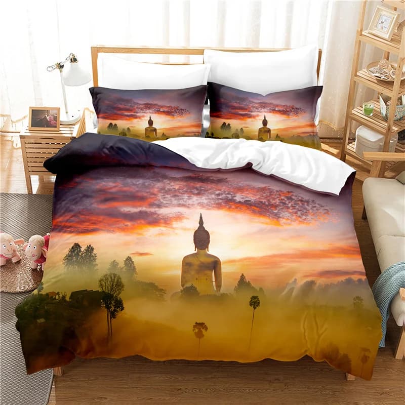 Set biancheria da letto con statua di Buddha Set copripiumino Biancheria da letto 3D Biancheria da letto con stampa digitale Set biancheria da letto queen size Design alla moda