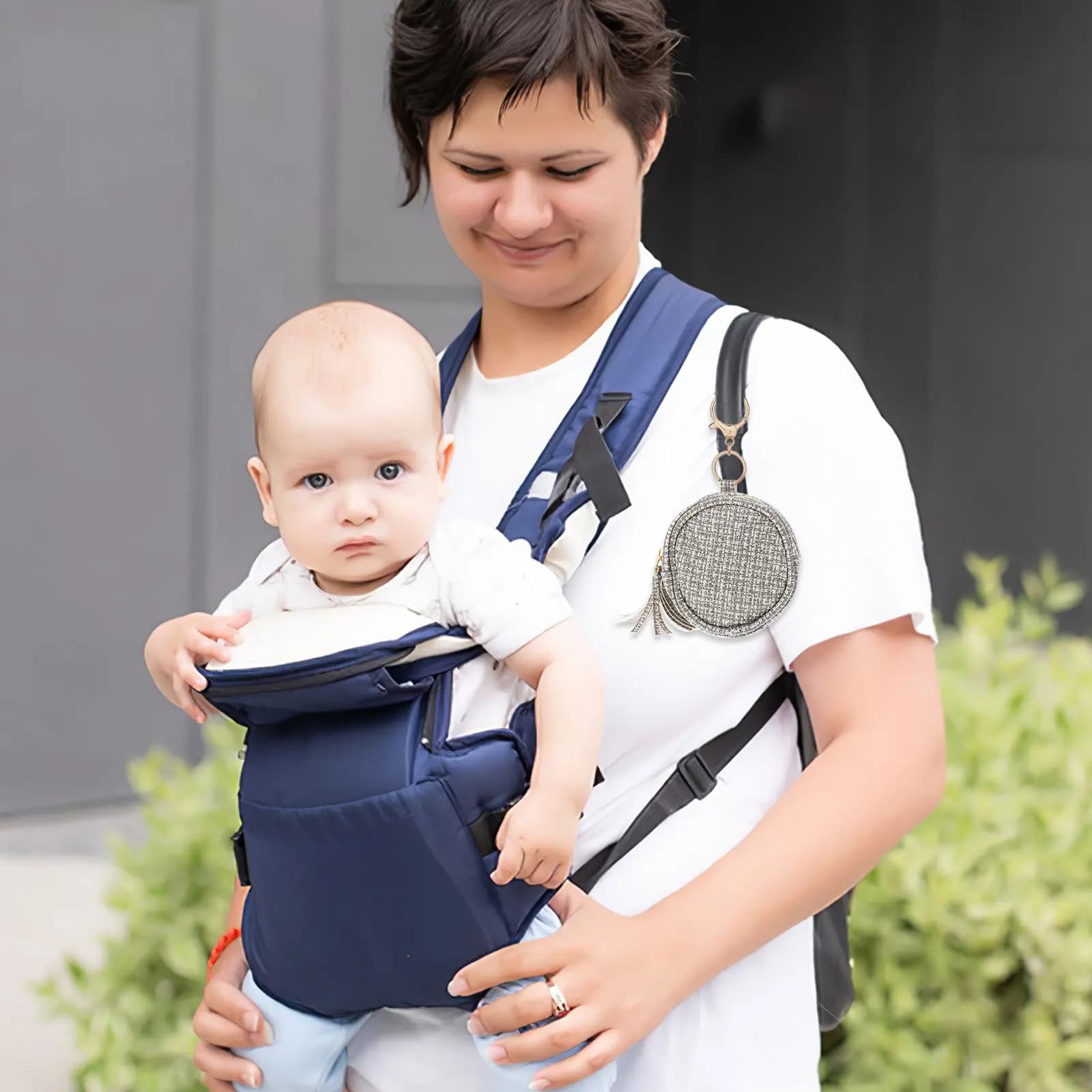 PU Pacifier Bag Portable Zipper Pouch with Clip for Diaper Bag Stroller Backpack Stylish Soft Comfortable Organizer