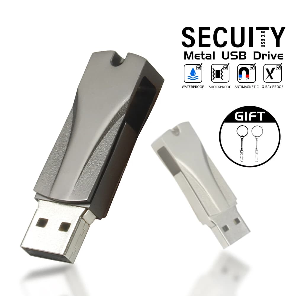 Chiavette USB 2.0 girevoli in metallo Pen drive impermeabile da 128GB con portachiavi gratuito Memory stick da 64GB 32GB 16GB U disk per Laptop