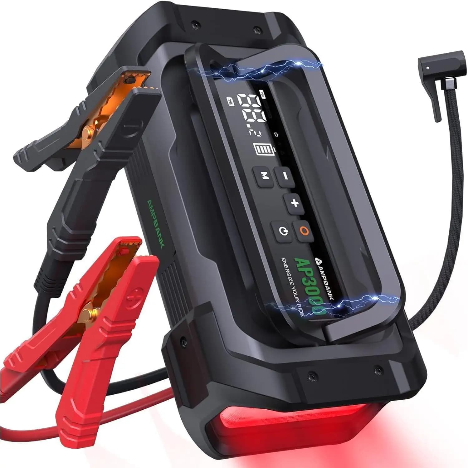 Avviatore portatile per auto da 3000 A e gonfiatore digitale per pneumatici da 150 PSI Batteria da 12 V per camion Uscita totale da 45 W
