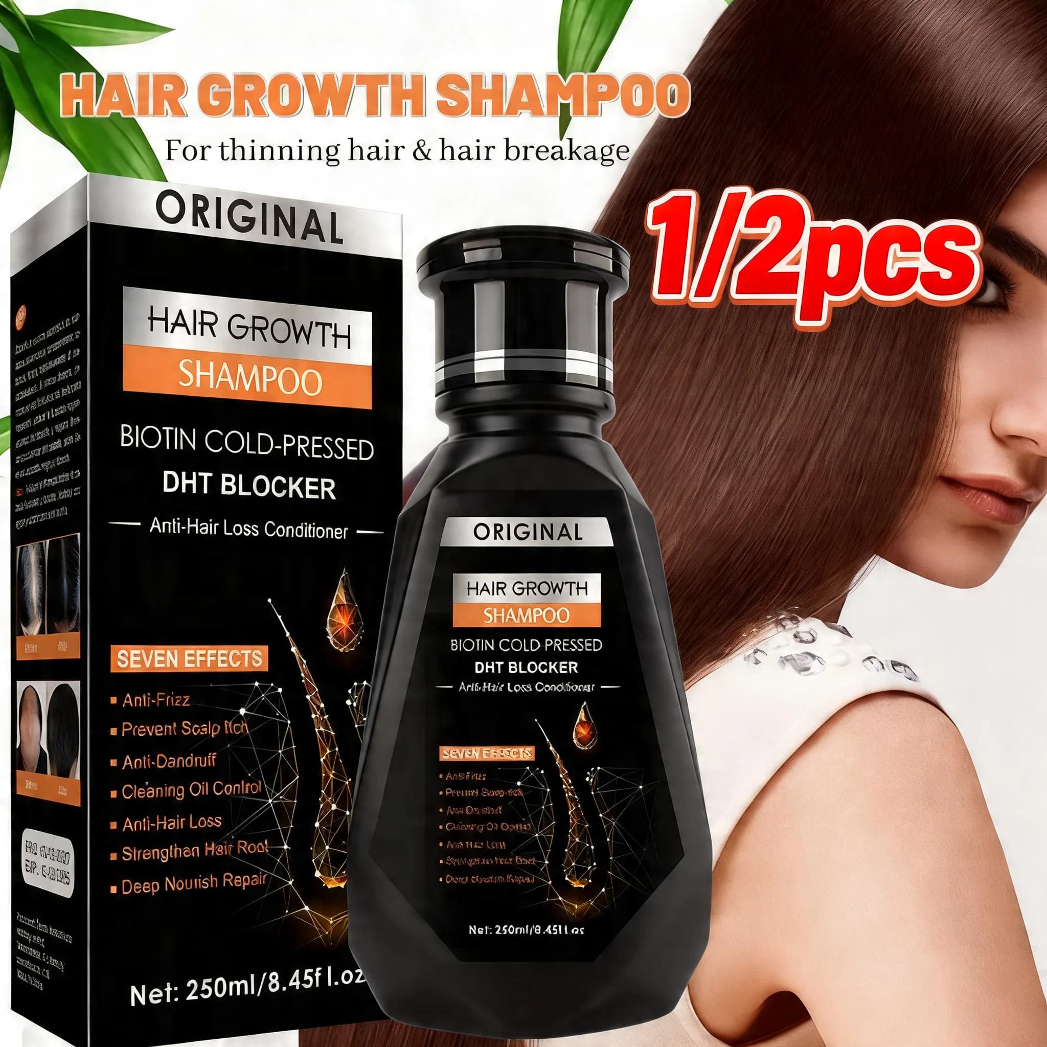 Shampoo alla biotina da 250 ml per la crescita dei capelli e contro la caduta dei capelli – Formula volumizzante allo zenzero per il trattamento della caduta dei capelli per donne e uomini