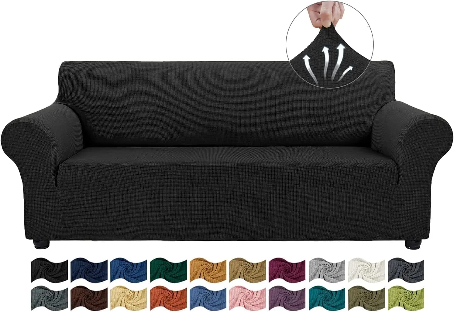 Copridivano a 3 Posti, Lavabile e Adatto agli Animali Domestici, in Tessuto Jacquard Elasticizzato Nero (Grande)