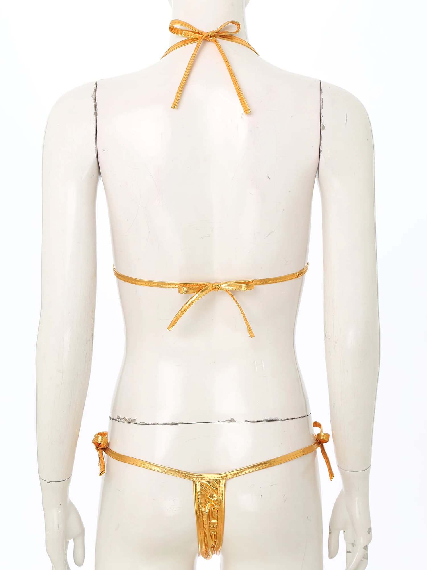 Costume da bagno micro bikini brasiliano da donna, set biquini con reggiseno a triangolo e perizoma, sexy lingerie 2 pezzi, costume da bagno metallizzato lucido