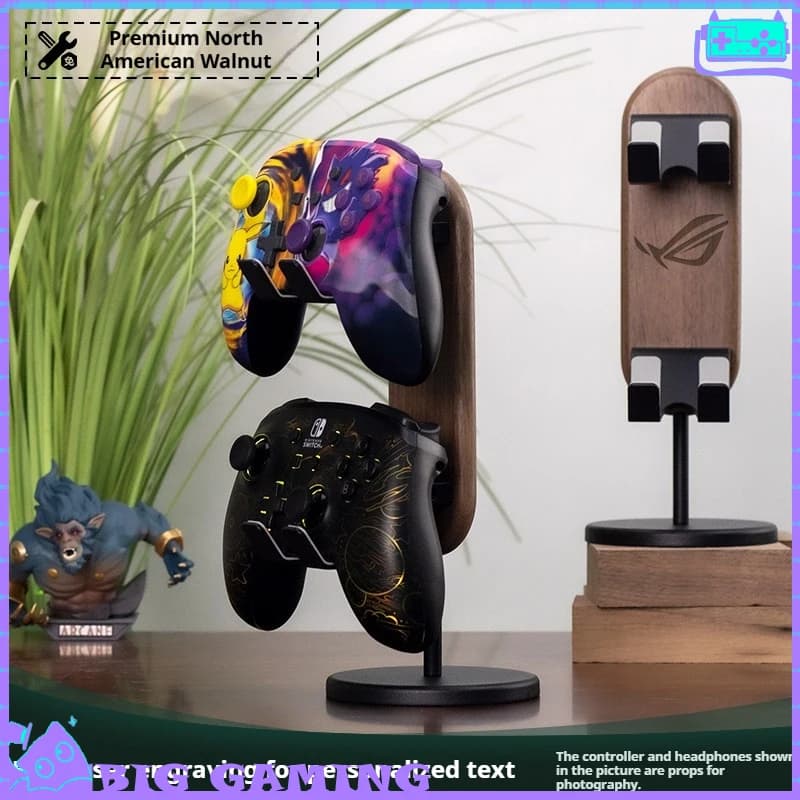 Supporto per Controller di Gioco, Base Decorativa da Scrivania, Accessori per Gamepad in Noce e Alluminio per Xbox, Switch, PS, con Motivo Personalizzabile