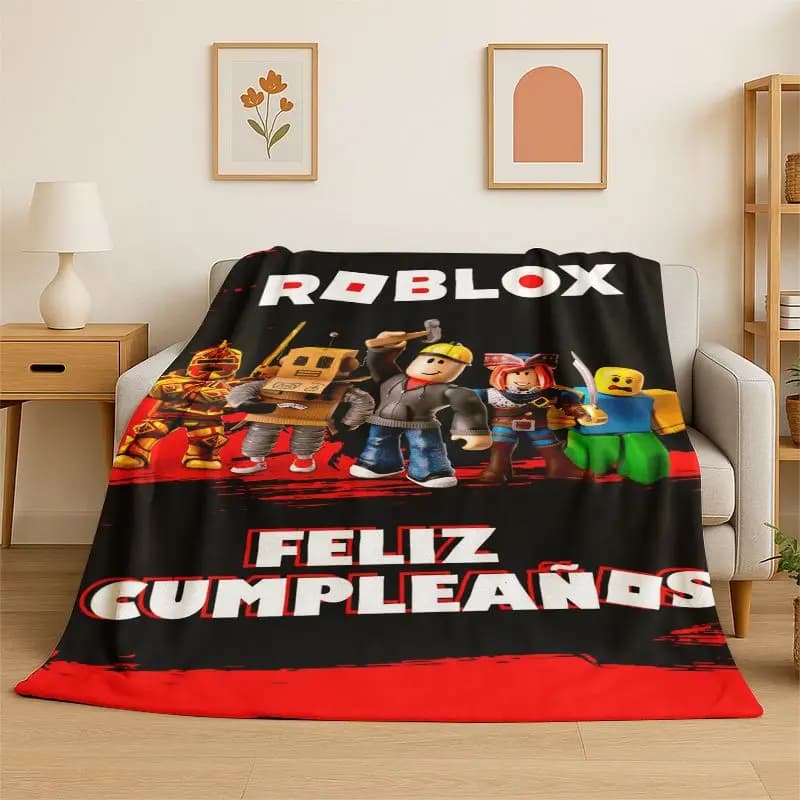Cartoon R-Robloxs Game Gamer Flannel Blanket Soft Warm Throw Blanket for Bedroom Living Room Bed Travel Camping Picnic Gift