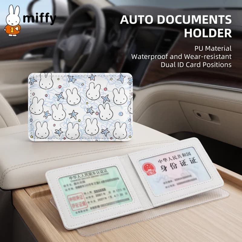 2 Card Slots Miffy Driver Licence Cover Kawaii Cartoon Rabbit ID Document Wallet Storage Bag