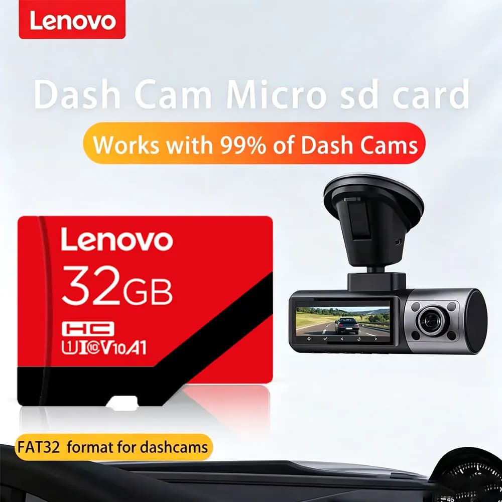 Lenovo High Endurance MicroSD Card for Dash Cam Memory Card 24 Loop Recording U1 V10 100Mb/s SD Card Support FAT32 Format