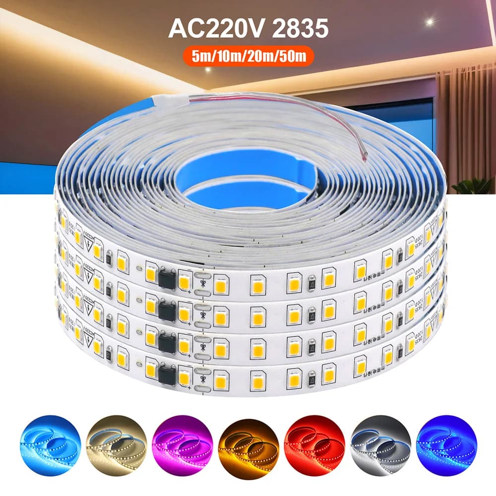5m 10m 20m 50m Led Strip Light impermeabile IP44 220V 230V SMD 2835 120LED flessibile Led nastro lampada 9 colori decorazione della casa