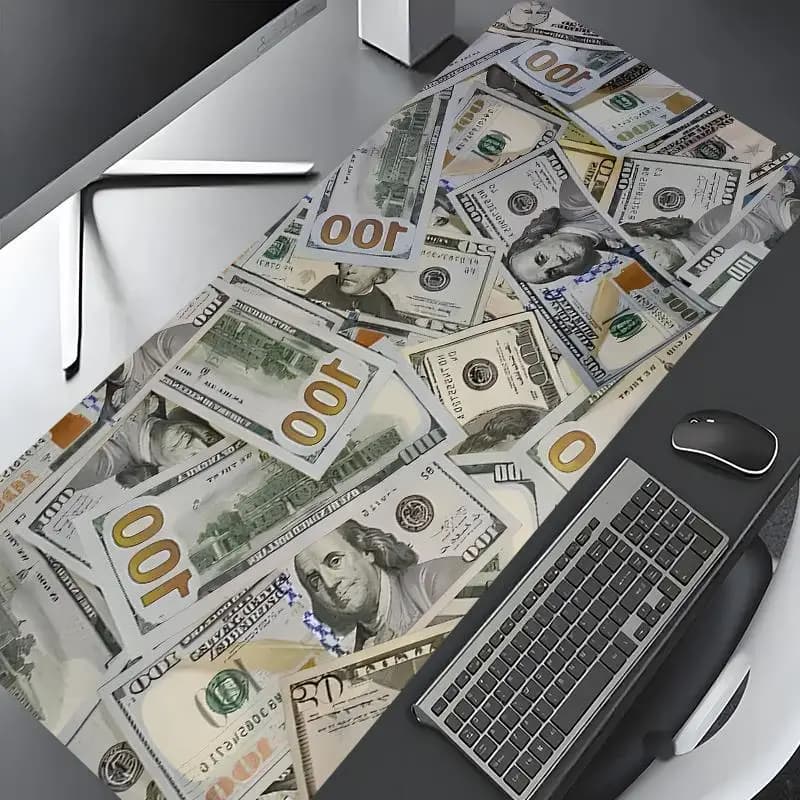 Tappetino per Mouse da Gaming XXL con Stampa Valuta Estera, Tappetino da Scrivania Antiscivolo in Gomma per Laptop e PC Gaming, Decorazione di Lusso per Ufficio