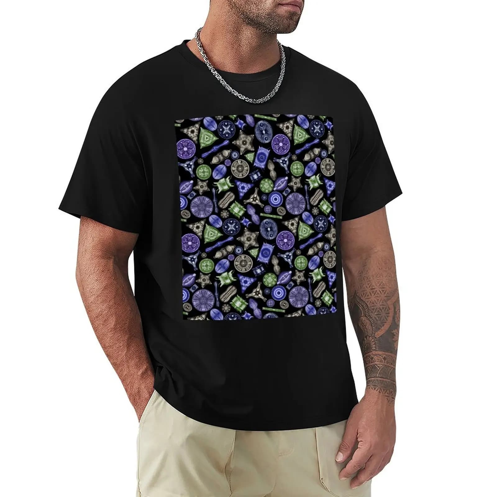 Ernst Haeckel Teal Diatoms Tossed in Cool Tones T-Shirt Plus Size Basic Short Sleeve Top