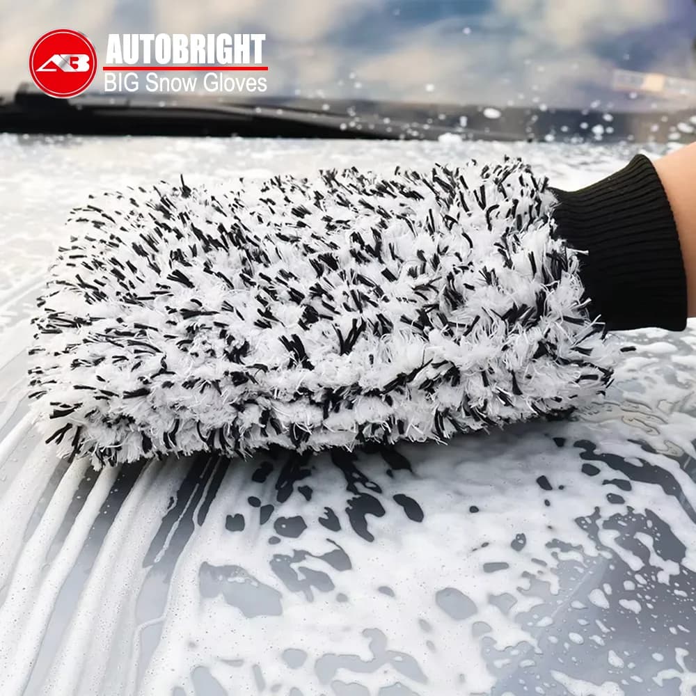 AUTOBRIGHT Guanto per lavaggio auto Neve Pulizia in microfibra Lucidatura Guanti per lavaggio Extra spesso Nero Doppio lato Strumenti per la pulizia dell'auto