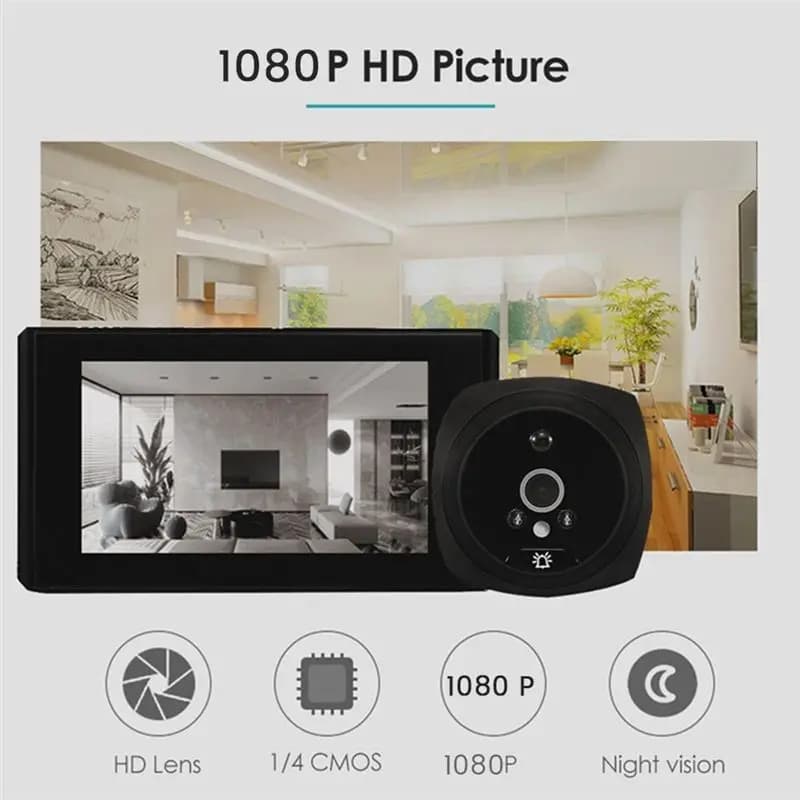 giftnew 4.5 Inch LCD Screen Digital Doorbell 2MP 145° Night Vision PIR Door Eye Electronic Peephole Door Camera Viewer Black