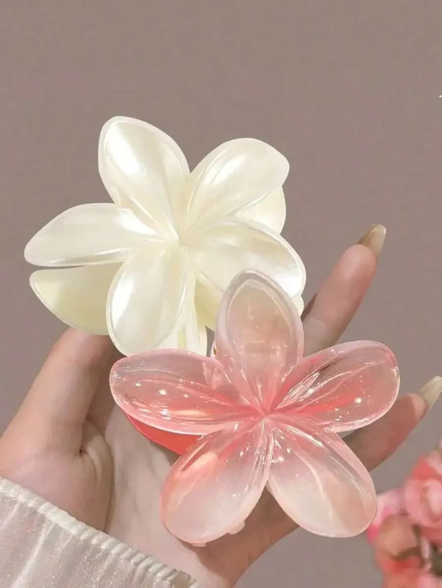 2 pezzi/set fermagli per capelli grandi in plastica con fiore di ibisco sfumato rosa bianco viola, eleganti e versatili, adatti per tutti i giorni, feste