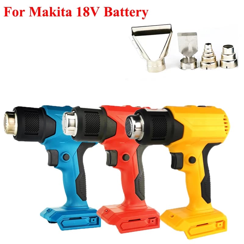 Pistola termica elettrica portatile senza fili Pistola termoretraibile compatibile con batteria Makita 18V Tre impostazioni di temperatura con 4 ugelli