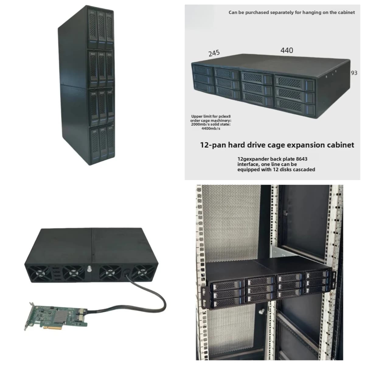 Box NAS Esterno a 12 Bay per Hard Disk, Nero, Backplane 12G, Supporto Connessione Multi-Cage