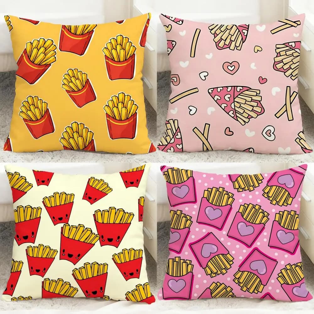 French fries Cushion Cover Comfortable Reversible Pillow Cover Ideal for Car Sofa Bedroom & Beyond