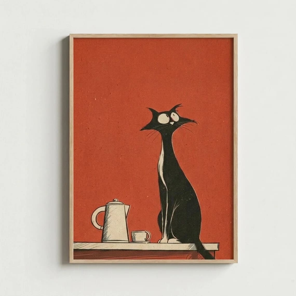 Ginger Cat Poster Under Desk Lamp, Painterly Blue Studio Art Print