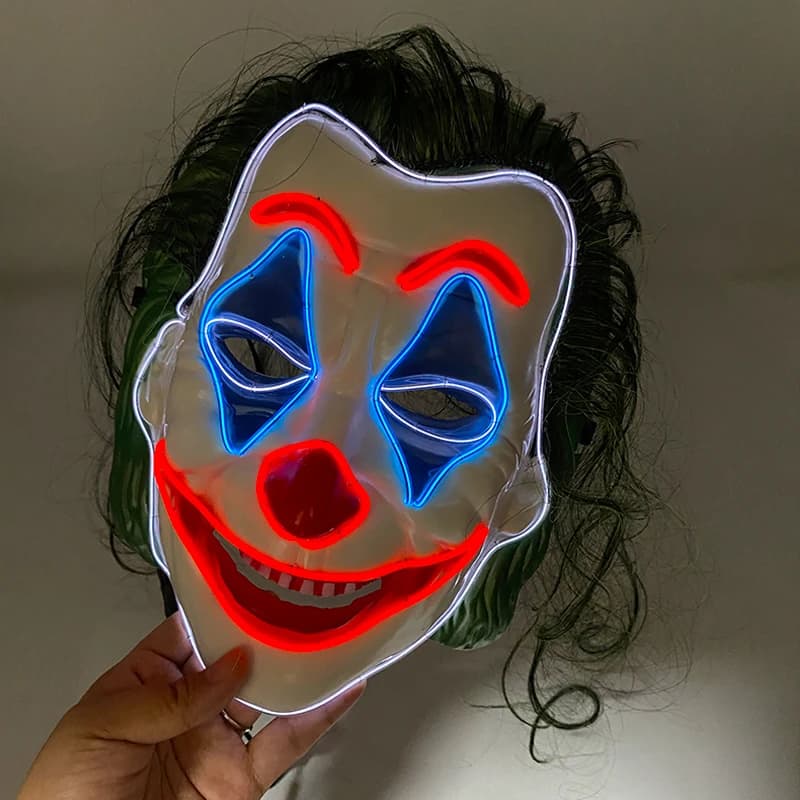 Cosplay DC Joker Copricapo Smilling Mask Full Face Cover LED Light Mask for Dark Night