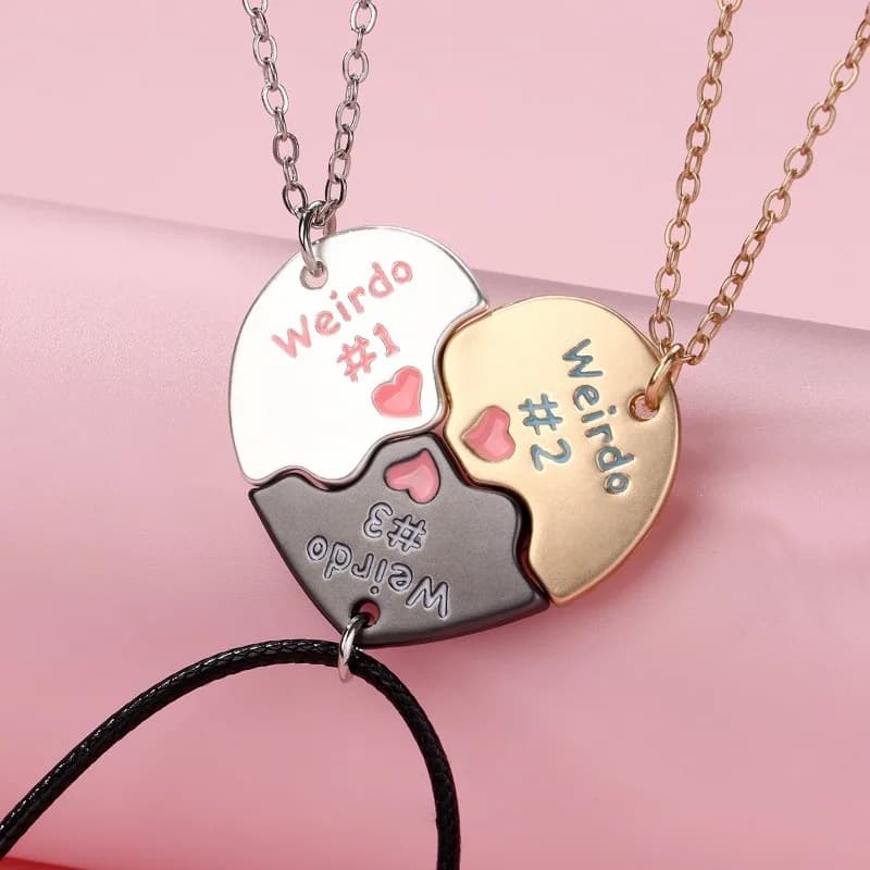 Winoneday 3Pcs/set Heart-shaped Stitching Letter Best Friend Friendship Necklace for Girls BFF Jewelry Gift