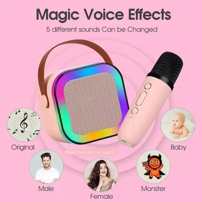 Macchina per Karaoke Bluetooth K12 Portatile, Sistema di Altoparlanti PA 5.3 con 2 Microfoni Wireless, Regalo per Bambini e Famiglia