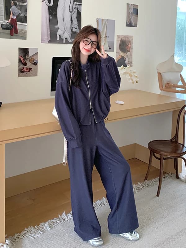 Set Casual alla Moda con Giacca e Pantaloni a Gamba Larga per Donna, Nuovo Stile Giovanile e Snellente per l'Autunno 2025, Completo Due Pezzi