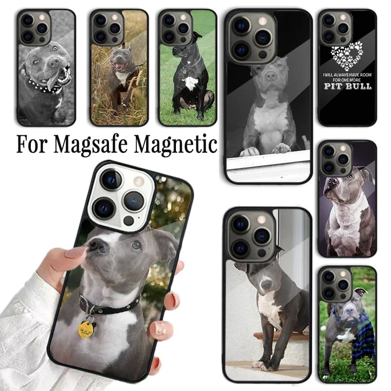 Cover per iPhone con design Pitbull per modelli 17 AIR 16 15 14 13 12 11 Pro Max Plus, compatibile con ricarica wireless e MagSafe